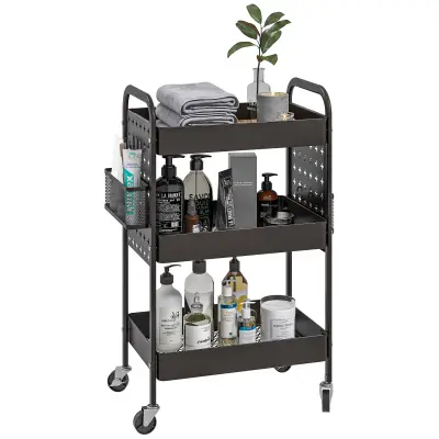 HOMCOM kuhinjski voziček jeklo 53,5D x 30,5Š x 75V cm črno