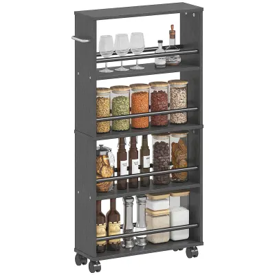 HOMCOM premični voziček iverna plošča, jeklo 45D x 15Š x 91V cm črno