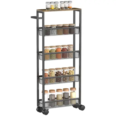 HOMCOM kuhinjski voziček kovina, iverna plošča 47D x 13Š x 96,5V cm črna