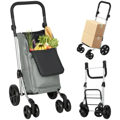 HOMCOM nakupovalni voziček Oxford tkanina, aluminij 58D x 44Š x 100V cm sivo