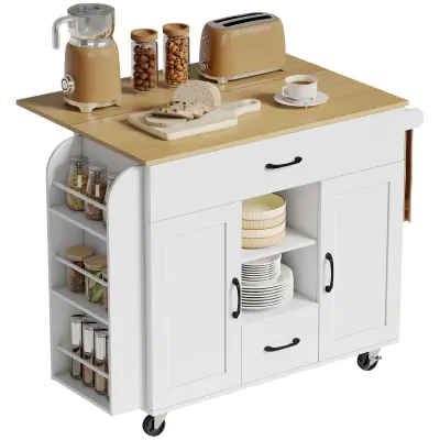 HOMCOM kuhinjski otok MDF, borovina 115D x 70Š x 89V cm bela