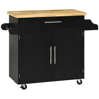 HOMCOM Kuhinjski voziček, kavčukovec in MDF – 109D x 40Š x 89V cm – črna