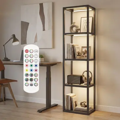 HOMCOM stoječa svetilka MDF, kaljeno steklo 45D x 29Š x 157V cm črno