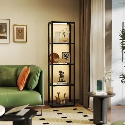 HOMCOM stoječa svetilka MDF, kaljeno steklo 45D x 29Š x 157V cm črno