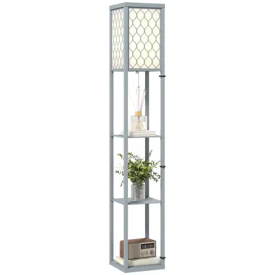 HOMCOM stoječa svetilka MDF, tkanina 26D x 26Š x 160V cm svetlo sivo+belo