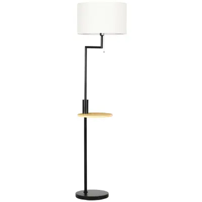 HOMCOM talna svetilka jeklo, bambus, lan 40D x 40Š x 170V cm belo
