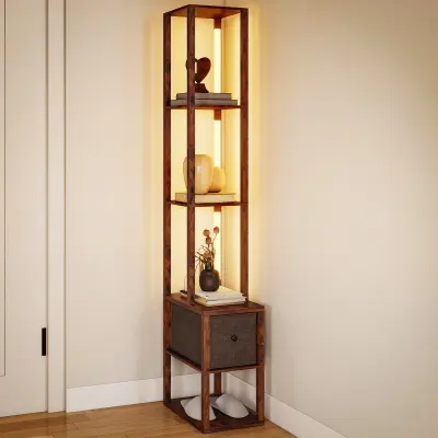 HOMCOM stoječa svetilka MDF 43,5D x 26,5Š x 169V cm rustikalno rjava