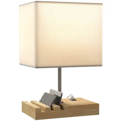 HOMCOM namizna svetilka les, jeklo 25D x 20Š x 40,5V cm belo