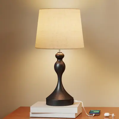 HOMCOM namizna svetilka jeklo, lan Ø28 x 54V cm črno