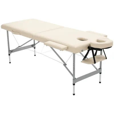 HOMCOM Masažna miza (aluminij, umetno usnje) 185D x 70Š x 58–82V cm – bež