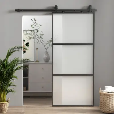 HOMCOM drsna vrata jeklo, kaljeno steklo 91,4D x 4Š x 203,2V cm črno