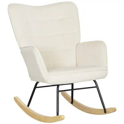 HOMCOM zibajoči stol žamet (100% poliester), bukov les, jeklo, pena 98G x 71Š x 101V cm Bež