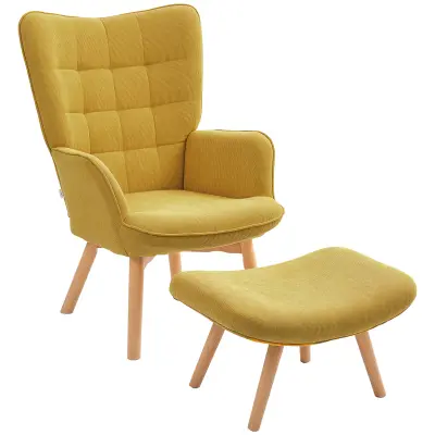 HOMCOM ušesni naslonjač s stolčkom vrvasta tkanina 72D x 80Š x 101V cm Oranžna