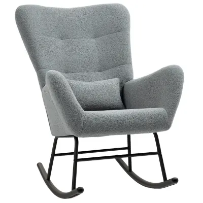 HOMCOM zibajoči stol medvedja tkanina 91D x 71Š x 97V cm Siva