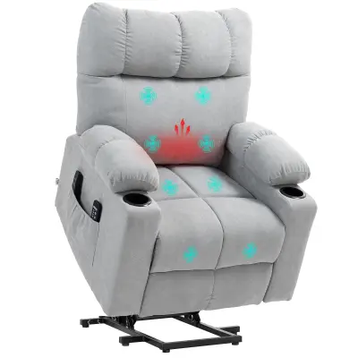 HOMCOM naslonjač s pomočjo pri vstajanju poliester, kovina 91D x 95Š x 109V cm Svetlo siva