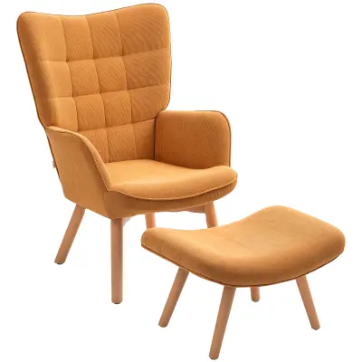 HOMCOM ušesni naslonjač s stolčkom vrvasta tkanina 72D x 80Š x 101V cm Rjava