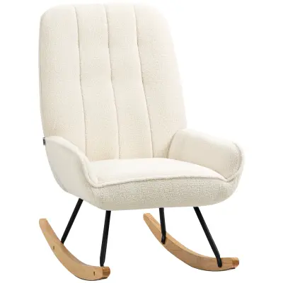 HOMCOM zibajoči stol gumijast les, jeklo 63D x 95Š x 97V cm Krem bela