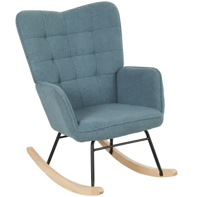 HOMCOM zibajoči stol berber vlakna (100% poliester), bukov les, jeklo, pena 98G x 71Š x 101V cm Svetlo modra