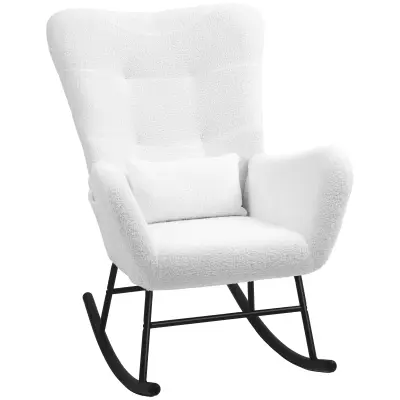 HOMCOM zibajoči stol medvedja tkanina 91D x 71Š x 97V cm Bela