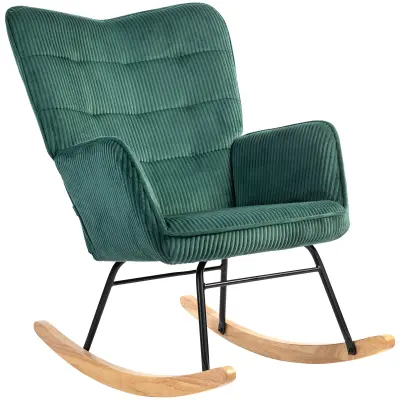 HOMCOM zibajoči stol vrvasta tkanina (100% poliester), bukov les, jeklo, pena 98G x 71Š x 101V cm Temno zelena