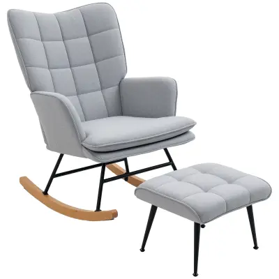 HOMCOM zibajoči stol s stolčkom poliester, pena 64D x 89Š x 90V cm Svetlo siva