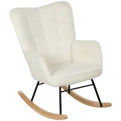 HOMCOM zibajoči stol berber vlakna (100% poliester), bukov les, jeklo, pena 98G x 71Š x 101V cm Bela