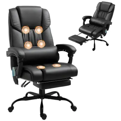 Vinsetto pisarniški stol z masažno funkcijo umetno usnje 75D x 66Š x 112 122V cm Črn