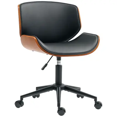 HOMCOM pisalni stol umetno usnje, les 52D x 54Š x 74–84V cm Črna+Orehova rjava