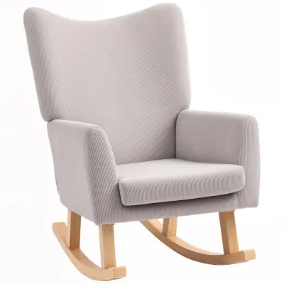 HOMCOM zibajoči stol poliester, gumijast les 97D x 72Š x 100V cm Svetlo siva