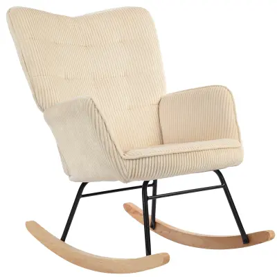 HOMCOM zibajoči stol vrvasta tkanina, bukov les 98G x 71Š x 101V cm Bež