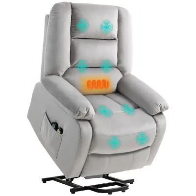 HOMCOM električni naslonjač za vstajanje poliester, pena 93D x 90Š x 110V cm Svetlo siva