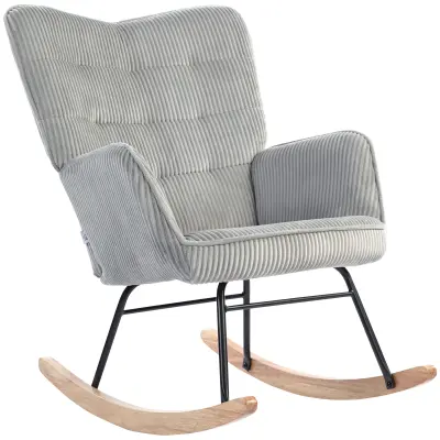 HOMCOM zibajoči stol vrvasta tkanina (100% poliester), bukov les 98G x 71Š x 101V cm Svetlo siva