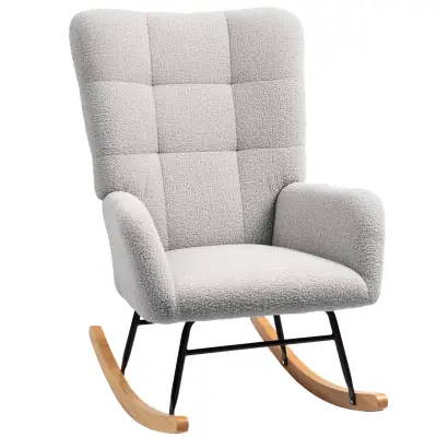 HOMCOM zibajoči stol medvedji žamet 94D x 70Š x 100V cm Svetlo siva