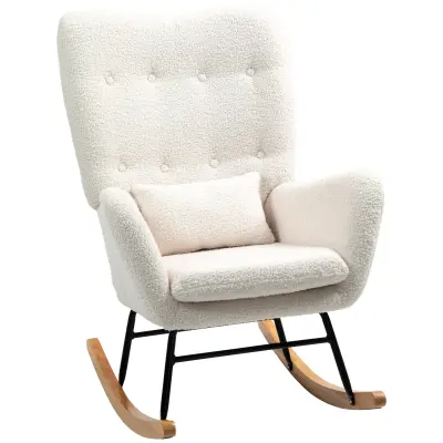 HOMCOM zibajoči stol medvedja tkanina 92D x 69Š x 100V cm Krem bela