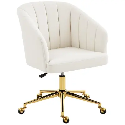 HOMCOM pisalni stol tkanina z videzom žameta (100% poliester) 61D x 60Š x 83,5–92,5V cm Krem bela