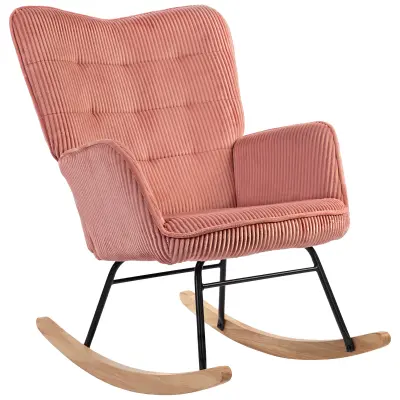 HOMCOM zibajoči stol vrvasta tkanina (100% poliester), bukov les, jeklo, pena 98G x 71Š x 101V cm Roza