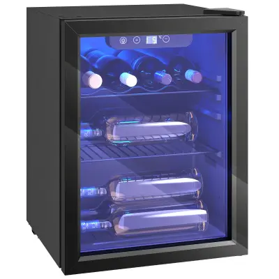 HOMCOM Hladilnik za vino jeklo, varnostno steklo 43D x 41,5Š x 57,5V cm Črna
