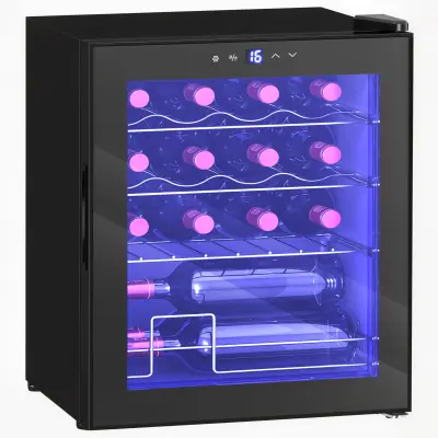 HOMCOM Hladilnik za vino kovina, trdo steklo 43Š x 45T x 56,5V cm Črna