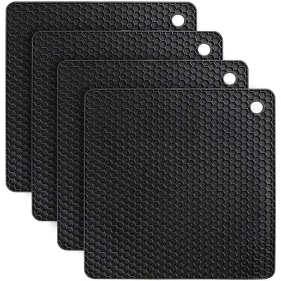 Set 4 silikonskih držal za lonce - 18cm kvadratne toplotno odporne podloge Black