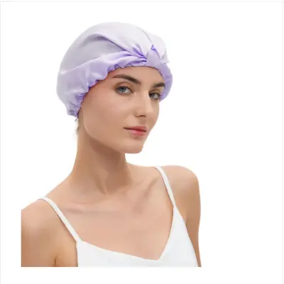 Nastavljiva spalna kapa iz svilastega materiala z vozlom in elastičnim trakom Purple