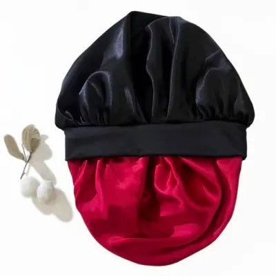 Prilagodljiva nočna kapa z svilnim občutkom in elastičnim trakom, prenosna in topla Black+Red