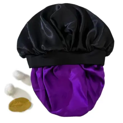 Prilagodljiva nočna kapa z svilnim občutkom in elastičnim trakom, prenosna in topla black+purple