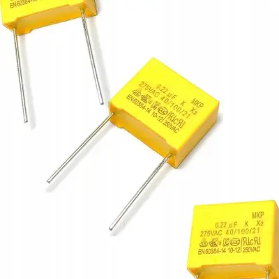 Kondenzator MKP X2 0,47 µF 310V AC – Polipropilenski, Metaliziran, 7x16x26 mm, Raster 22,5 mm, ±10% Toleranca