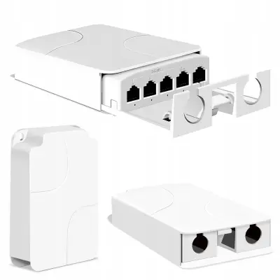 POE5X Outdoor Repeater – Zunanja Poe Naprava 5x RJ45, 10/100 Mbps, 4x15W, VLAN, IP55 Behind Camera In AP