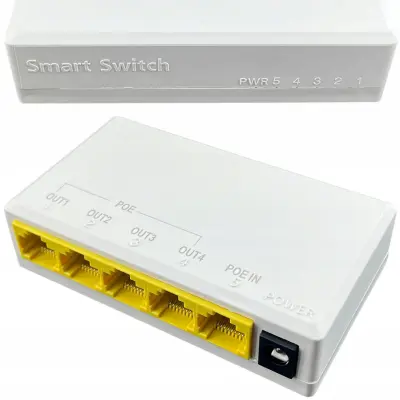 POE Repetitor 104JS Šoba – 1x VHOD 4x IZHOD, 24W, 4x 10/100 Mbps, 57V, IEEE802.3af/at, 100m, Kompakten 93×51×23 Mm | Za IP Kamere