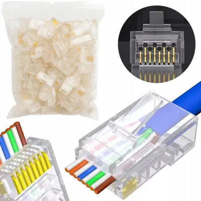 Easypass RJ45 6e Przelotna Vtičnica – 100 Kosov | 8P8C, UTP Twisted Pair LAN, Kategorija 6e, Zlati Kontakti