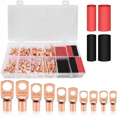 Set Konektorjev Očkov 6–35 mm² – Medenina, Termokrčljive Cevke 9 In 13 Mm, 130 Kos | Izolacija, Avto, PV