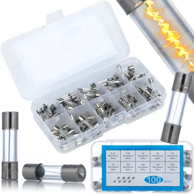 Set Hitrih Steklenih Varovalk WTA 5x20 Mm – 100 Kos, 0.2A-20A | Visoka Kakovost, Trajnost, Zaščita Elektronike