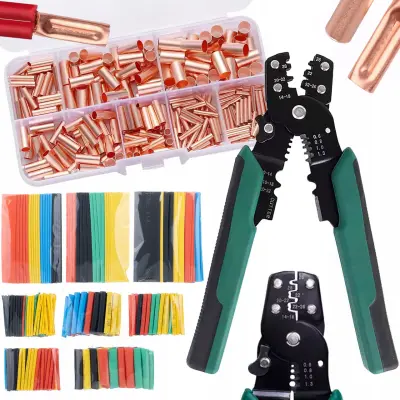 Set Electroset Pro 608 – Klešče Za Krimpanje, Sponke GT 250 Kos, Termokrčljive Cevi 328 Kos | 0,5–6 mm², Profesionalni Set