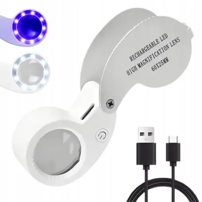 Zložljiva mini žepna aku. LED UV lupa 60x za nakit in bankovce